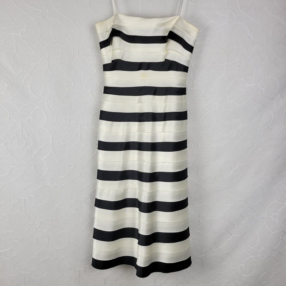 BCBG Maxazria Dress 2 Black Ivory Striped Classic A-Line Minimalist